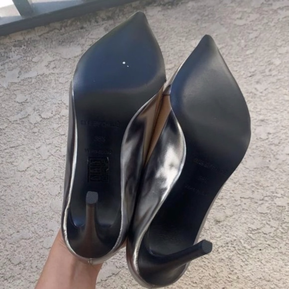 SALE☀️ Chloe Specchio Pointed Pumps, Anthracite 38.5/8.5 Satin Metallic leather - Picture 13 of 14